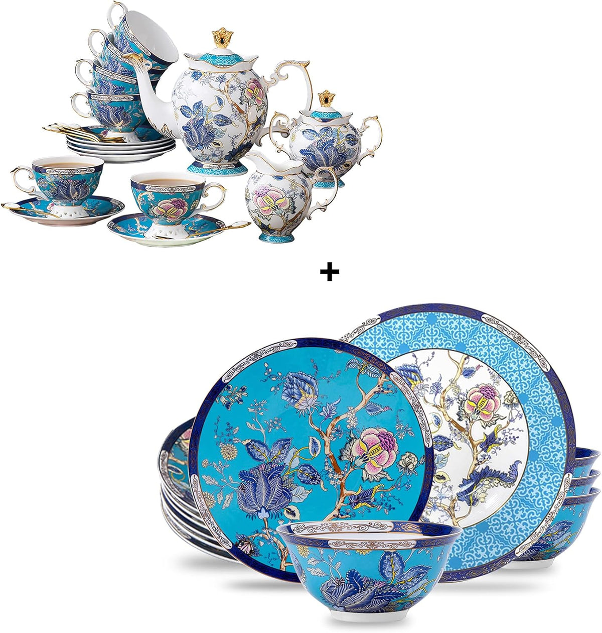 33-Piece Bone China Tea Set with Dinnerware W22960