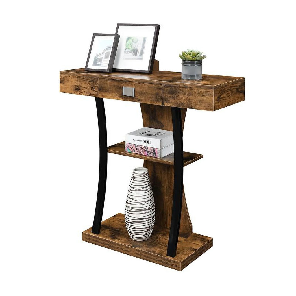 One-Drawer Console Table with Shelves in Nutmeg Wood Finish O27489