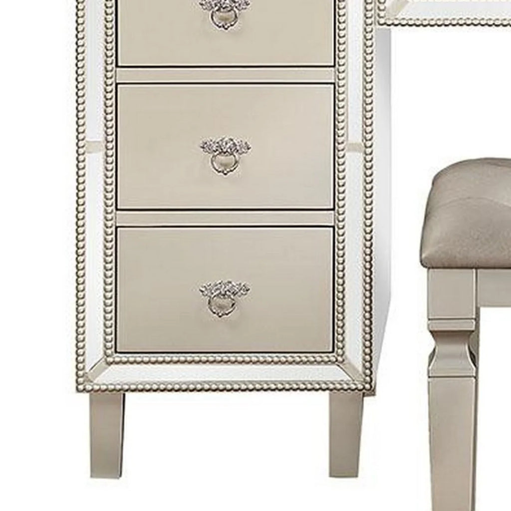 47 Inch Vanity Desk Set with Stool Mirror and Drawers F207065