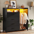 Black Dresser with Clothing Rack & 4 Drawers K34829