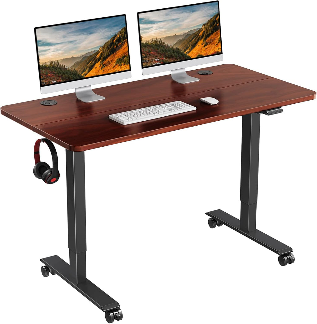 48 x 24 inch Walnut Top Black Frame Electric Standing Desk with Casters K267