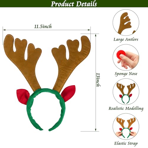 12 Pcs Brown Reindeer Antlers Headband with Red Noses D932156