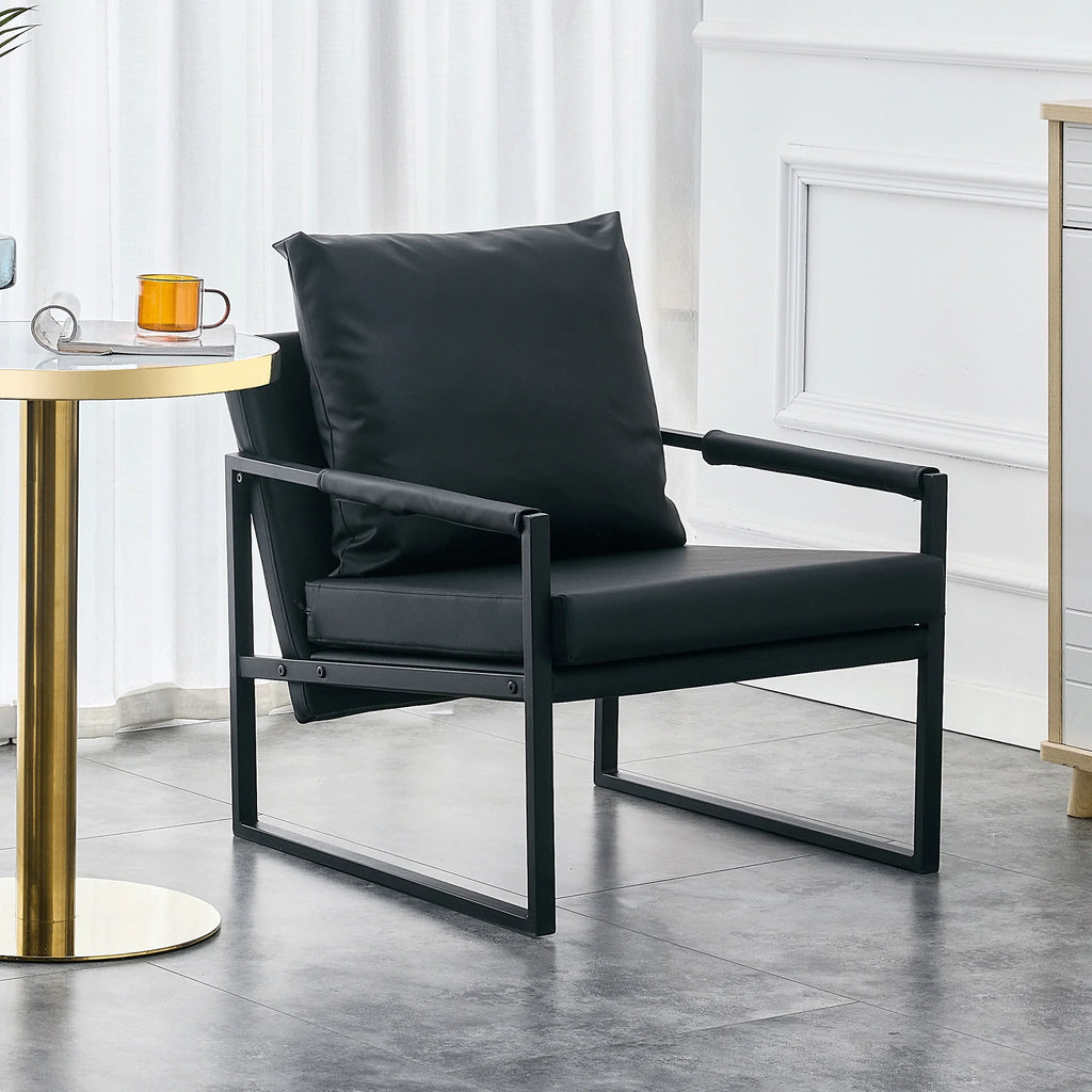 Black PU Leather Accent Armchair with Metal Frame V826704