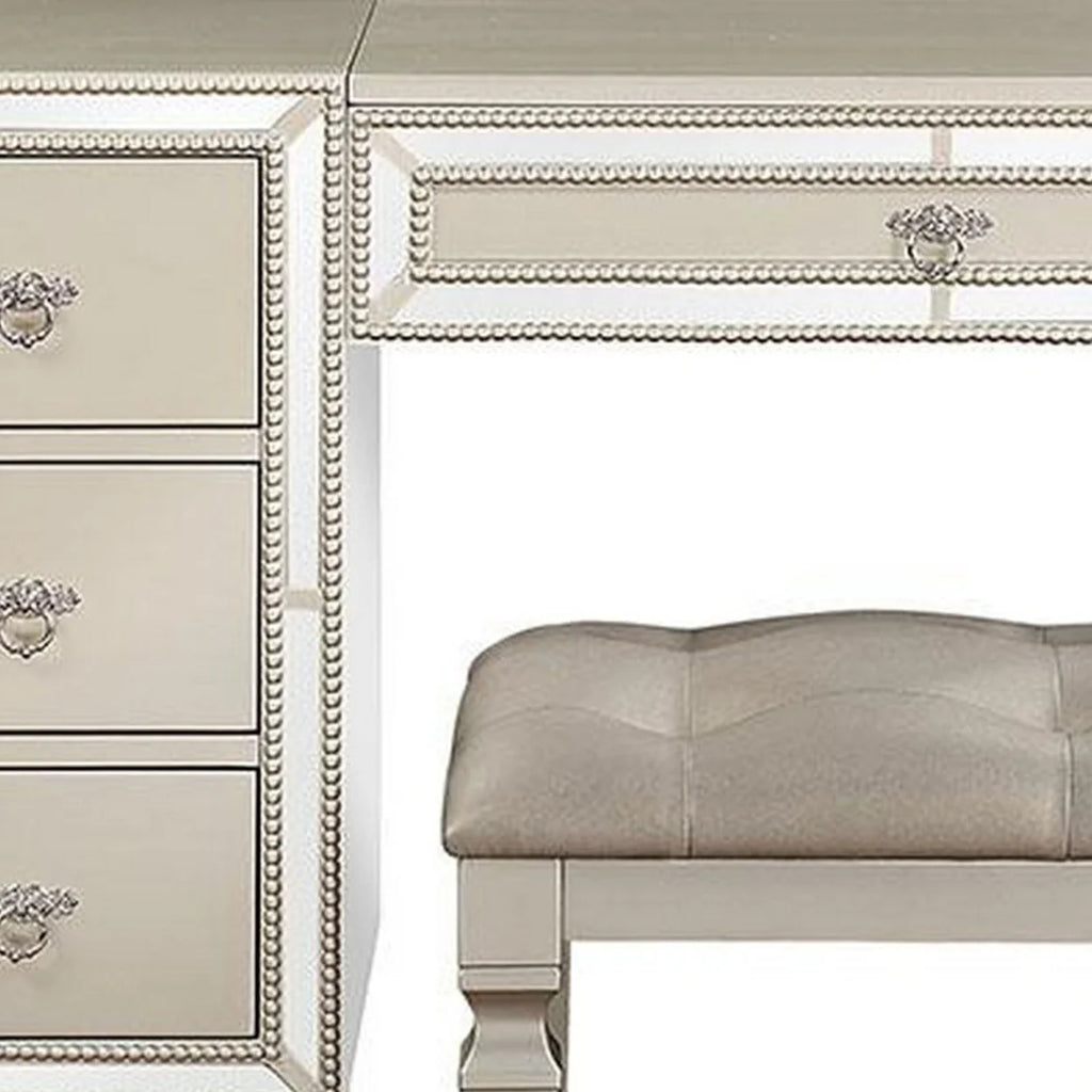 47 Inch Vanity Desk Set with Stool Mirror and Drawers F207065