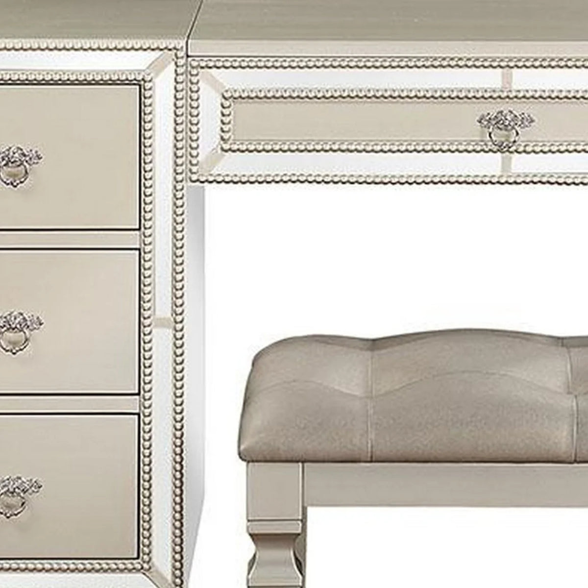 47 Inch Vanity Desk Set with Stool Mirror and Drawers F207065