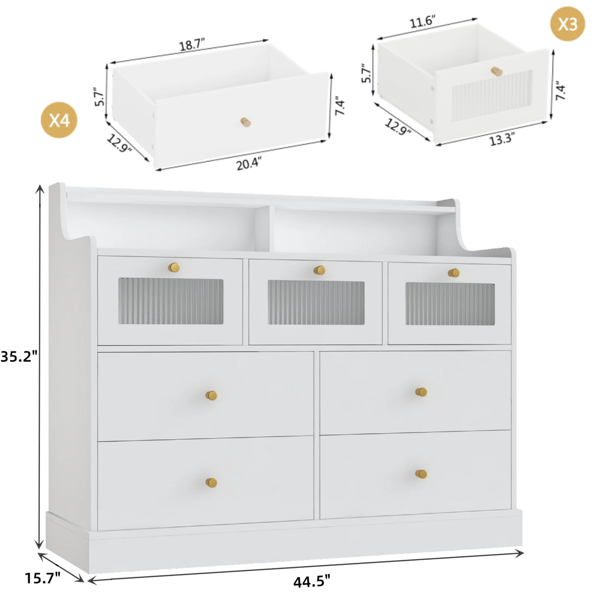 White 7 Drawer Glass Dresser Q310255