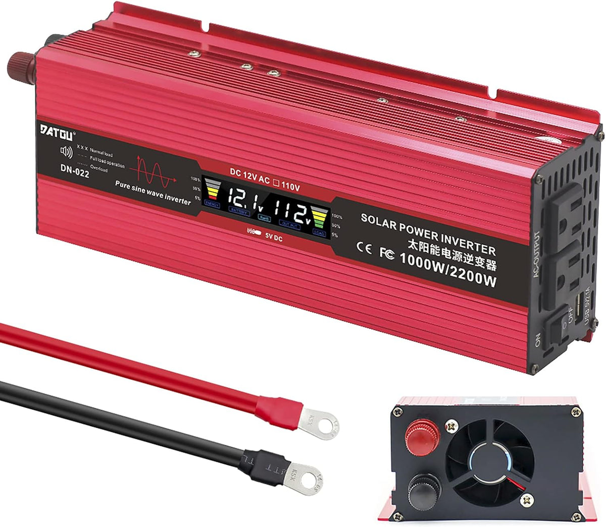 1000W Pure Sine Wave Power Inverter 12V 110V DC to AC Car Inverter with LED Display F608388