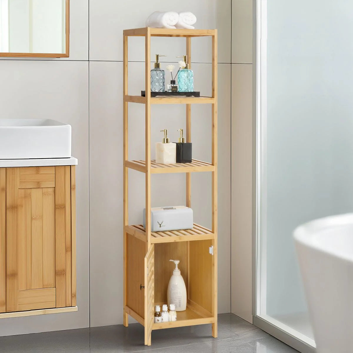Bamboo 5 Tier Bathroom Storage Shelf H34317