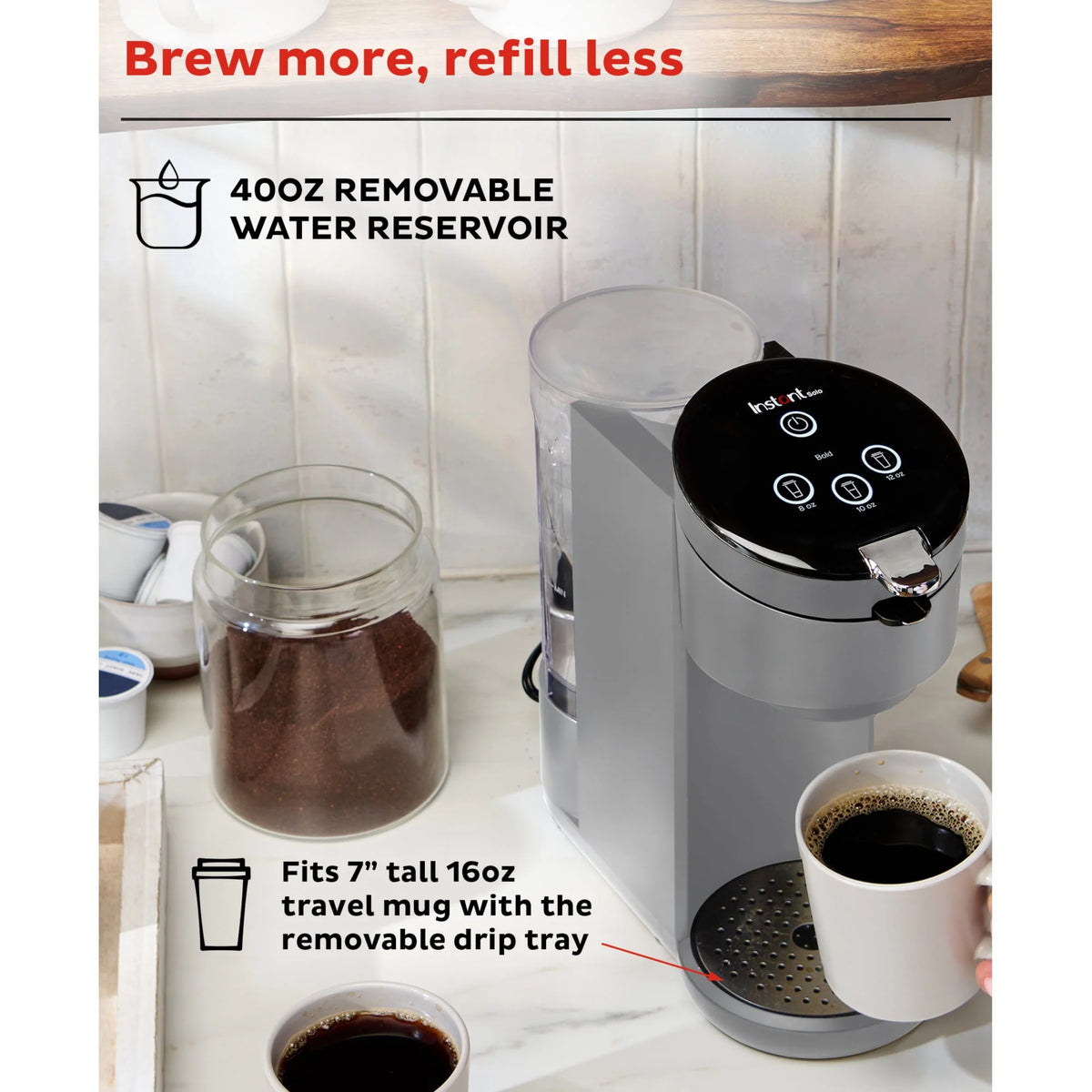 2-in-1 Single Serve Coffee Maker with 3 Brew Sizes, Maroon Red U433782