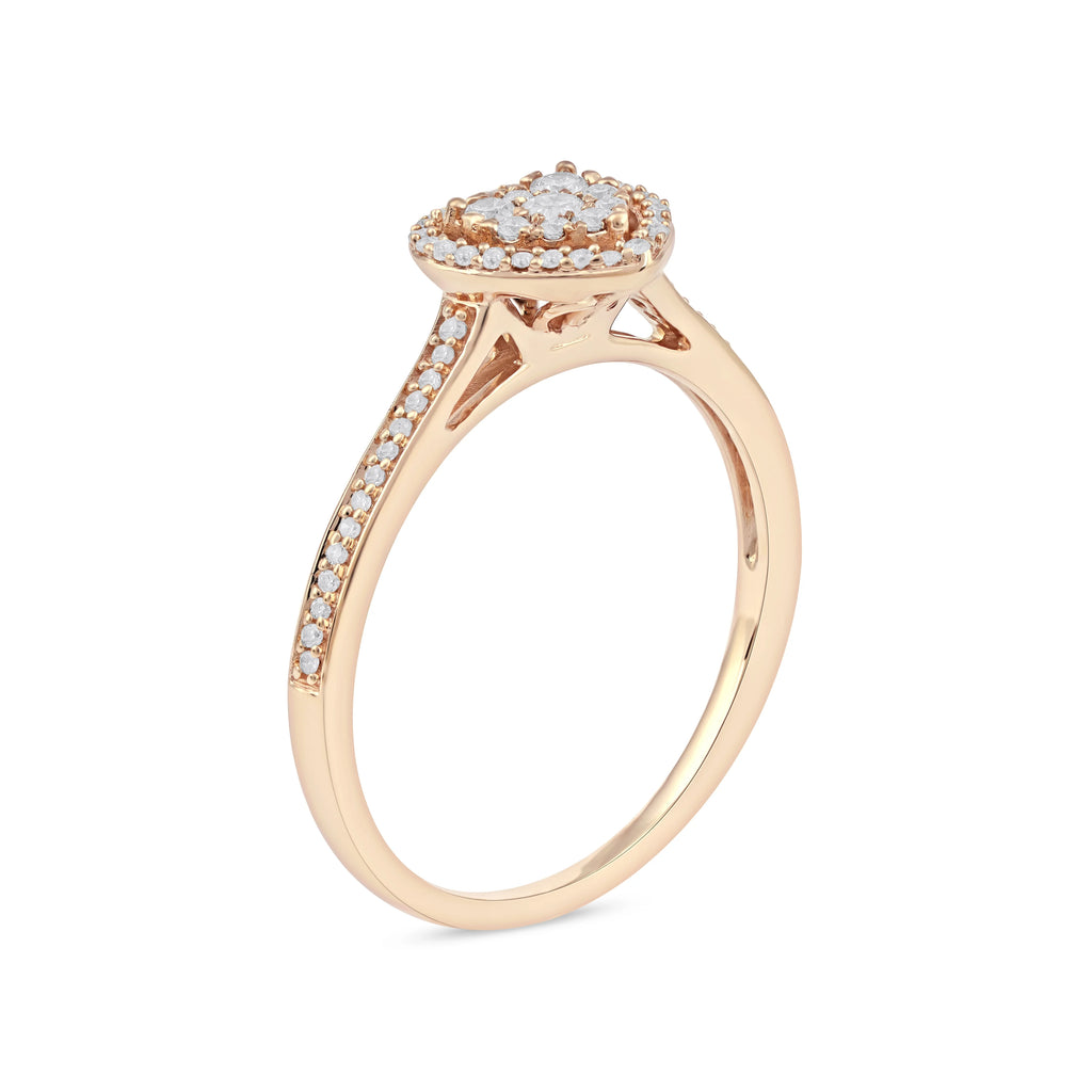 1/4ct TW Diamond 10K Yellow Gold Heart Shaped Cluster Halo Engagement Ring K675