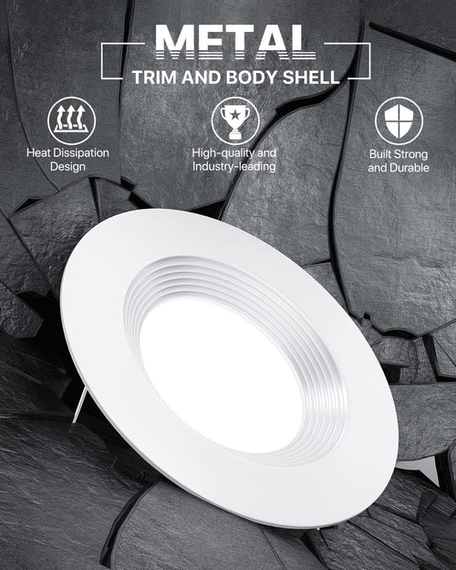 12 Pack 5/6 Inch LED Recessed Lighting, Metal Baffle Trim, Selectable 2700K-5000K, Dimmable Downlight Q682731