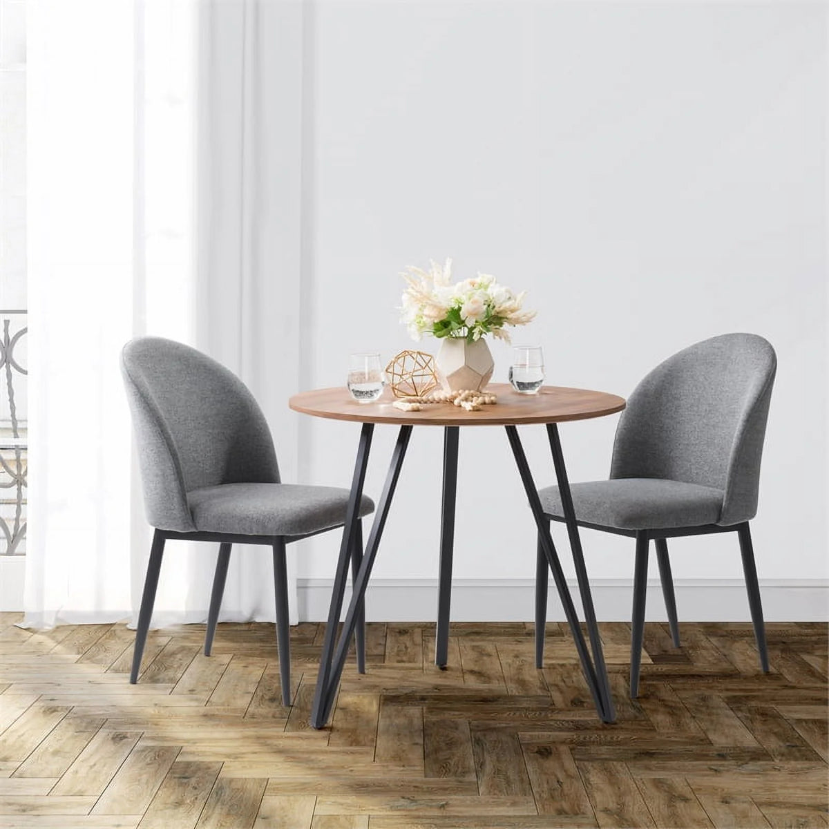 Black Iron Leg Dining Table with Brown Wood Grain Top H872307