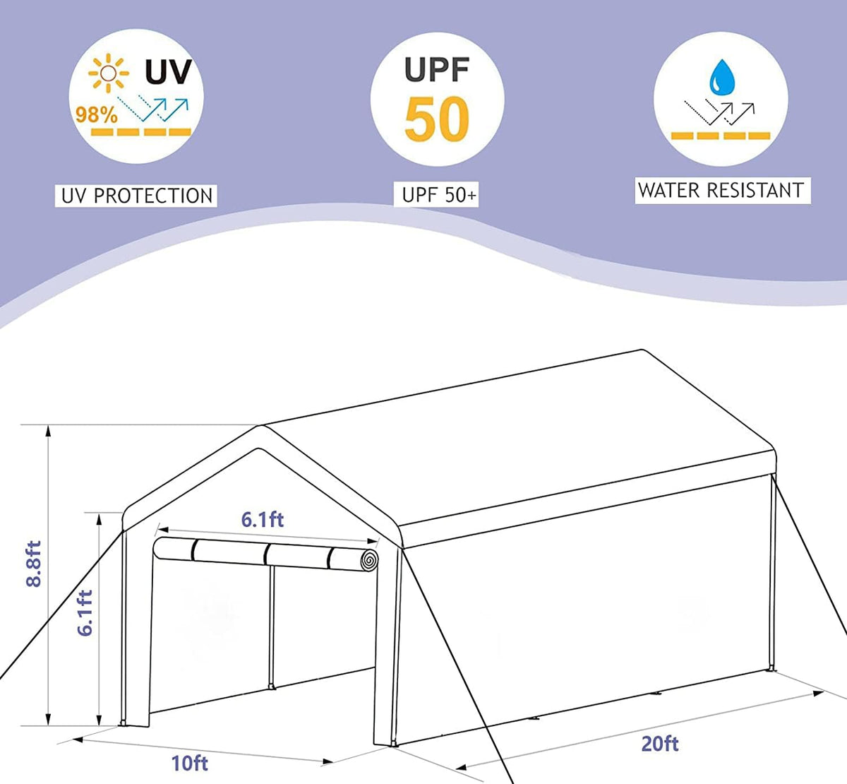10x20 ft Heavy Duty Carport Canopy Shelter with Removable Sidewalls and Door P628884