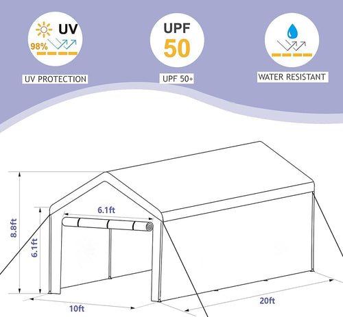10x20 ft Heavy Duty Carport Canopy Shelter with Removable Sidewalls and Door P628884