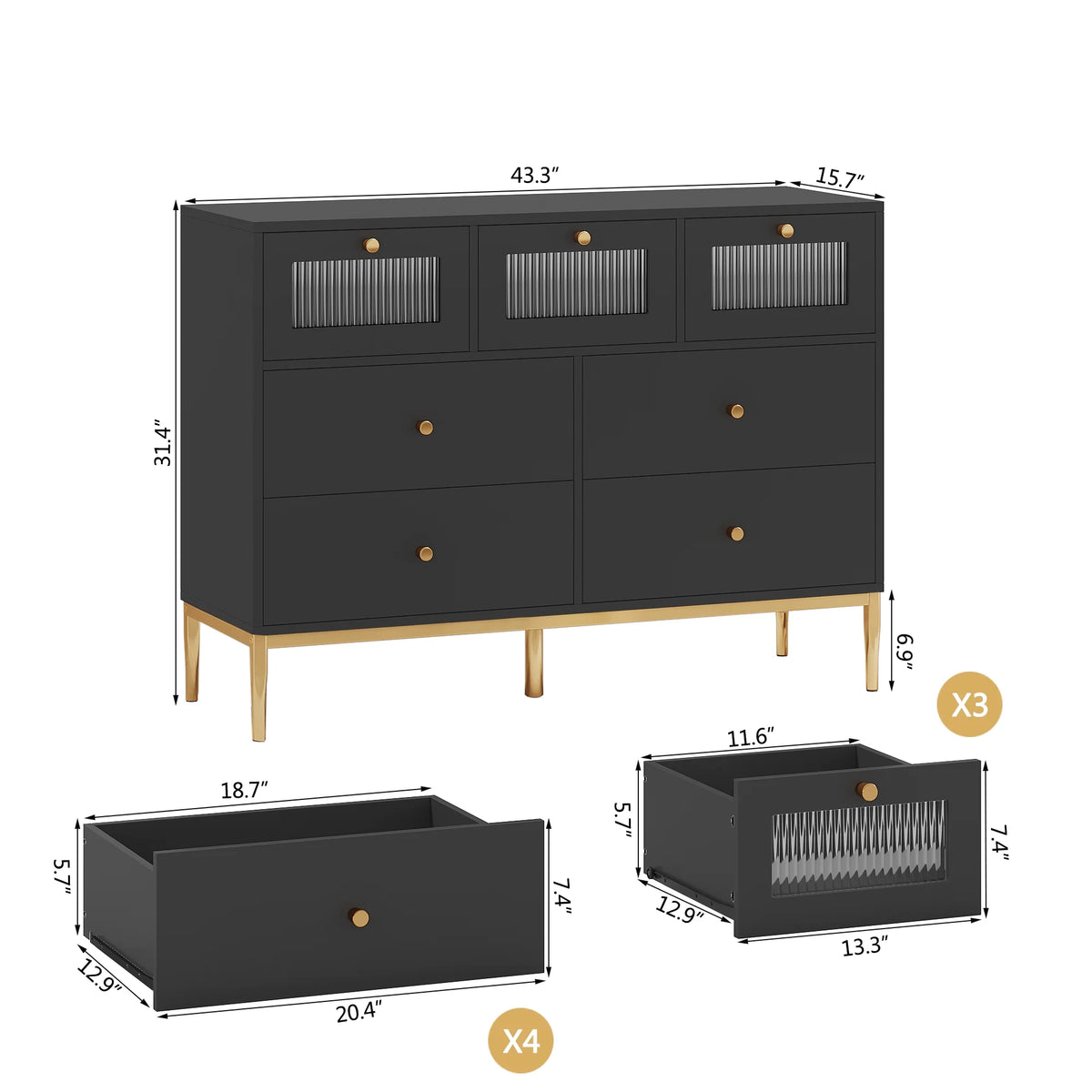 White 7 Drawer Glass Dresser Q310255