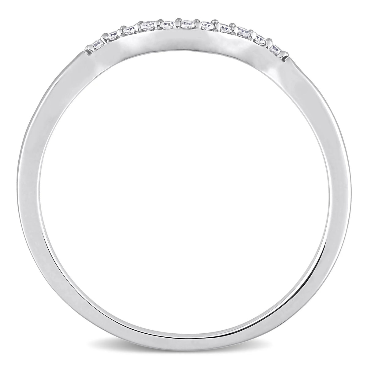 10kt White Gold Wavy Wedding Band with Shared Prong Setting I57929
