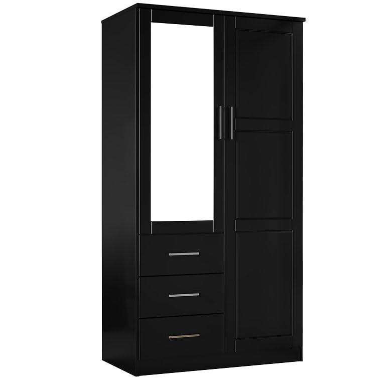 100% Solid Wood Wardrobe with Mirror, Mocha N578637