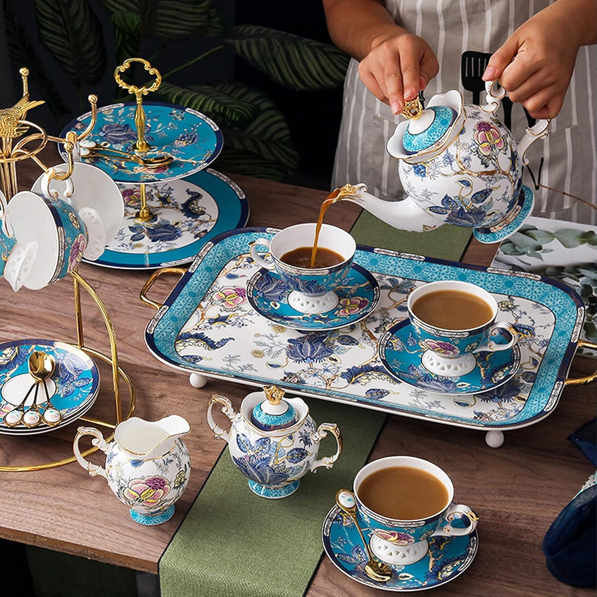 33-Piece Bone China Tea Set with Dinnerware W22960
