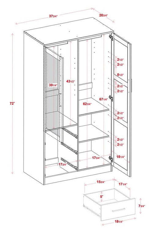 100% Solid Wood Wardrobe with Mirror, Mocha N578637