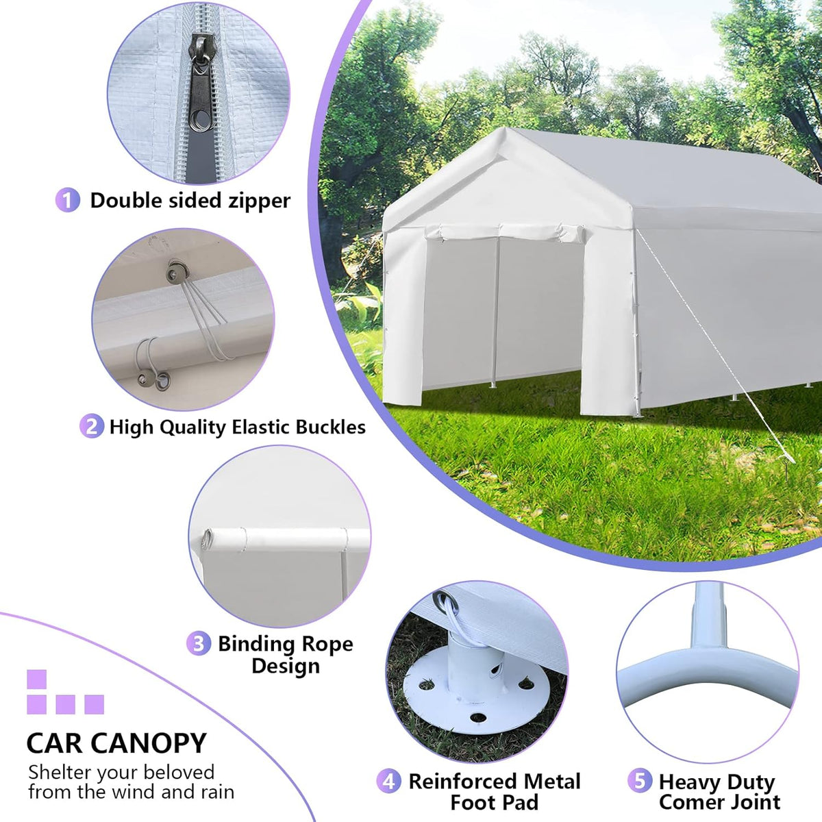 10x20 ft Heavy Duty Carport Canopy Shelter with Removable Sidewalls and Door P628884