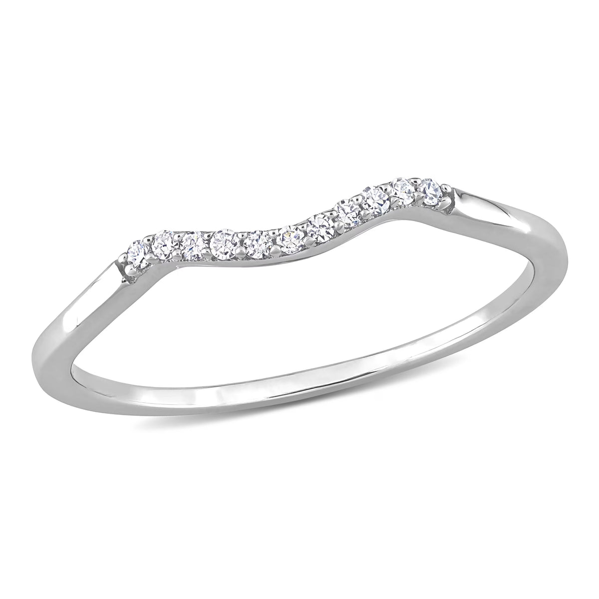 10kt White Gold Wavy Wedding Band with Shared Prong Setting I57929