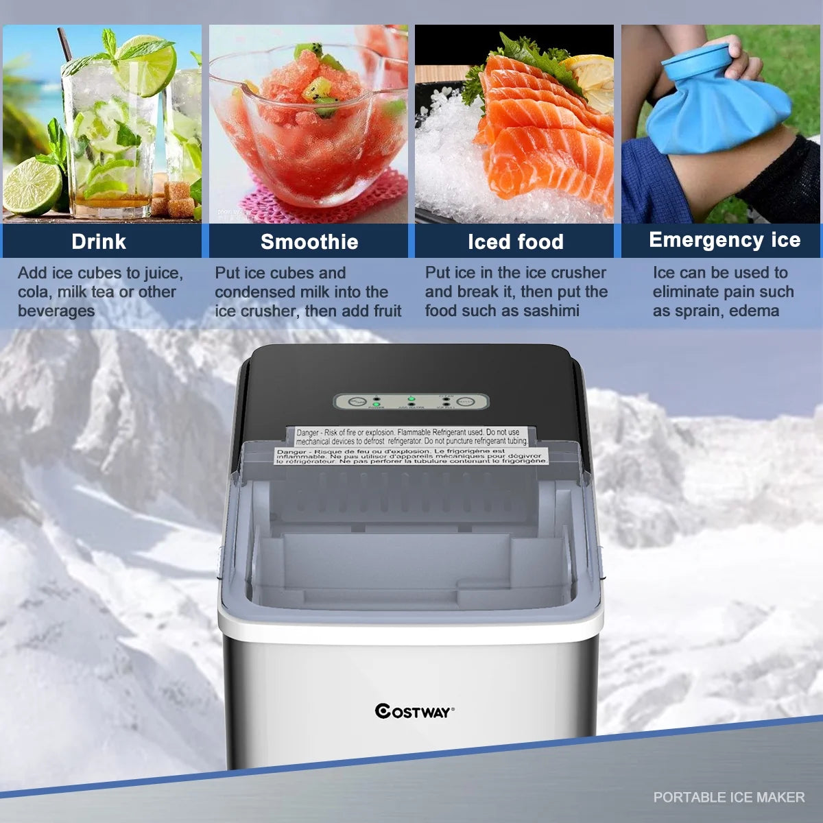 Stainless Steel Countertop Ice Maker with Scoop B746926