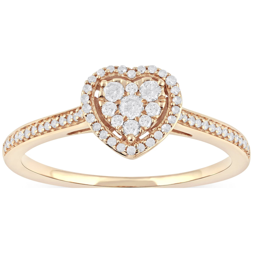 1/4ct TW Diamond 10K Yellow Gold Heart Shaped Cluster Halo Engagement Ring K675