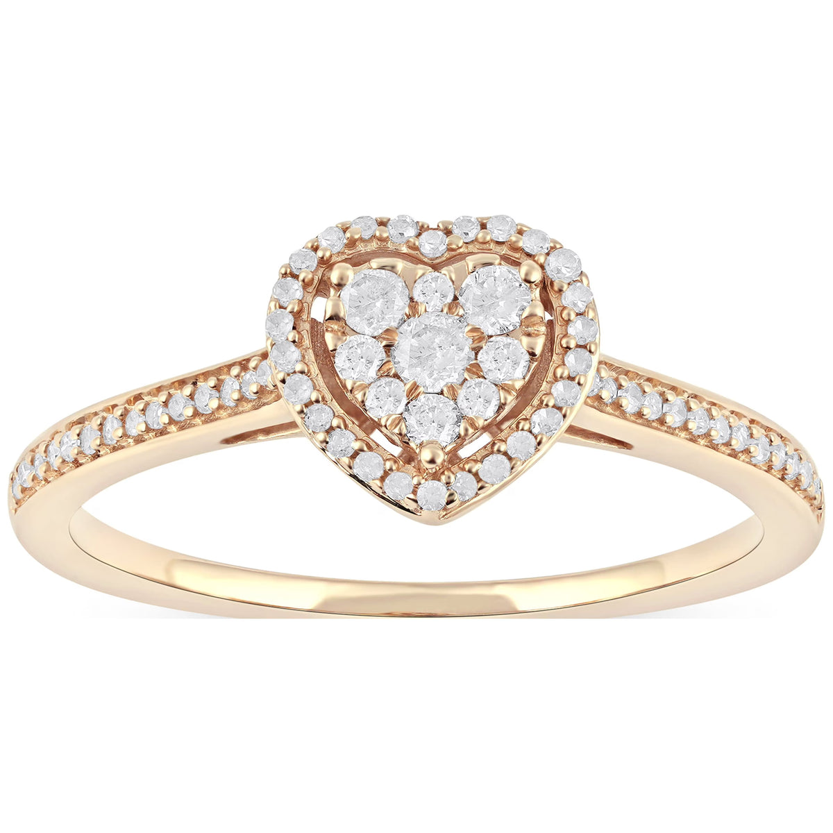 1/4ct TW Diamond 10K Yellow Gold Heart Shaped Cluster Halo Engagement Ring K675
