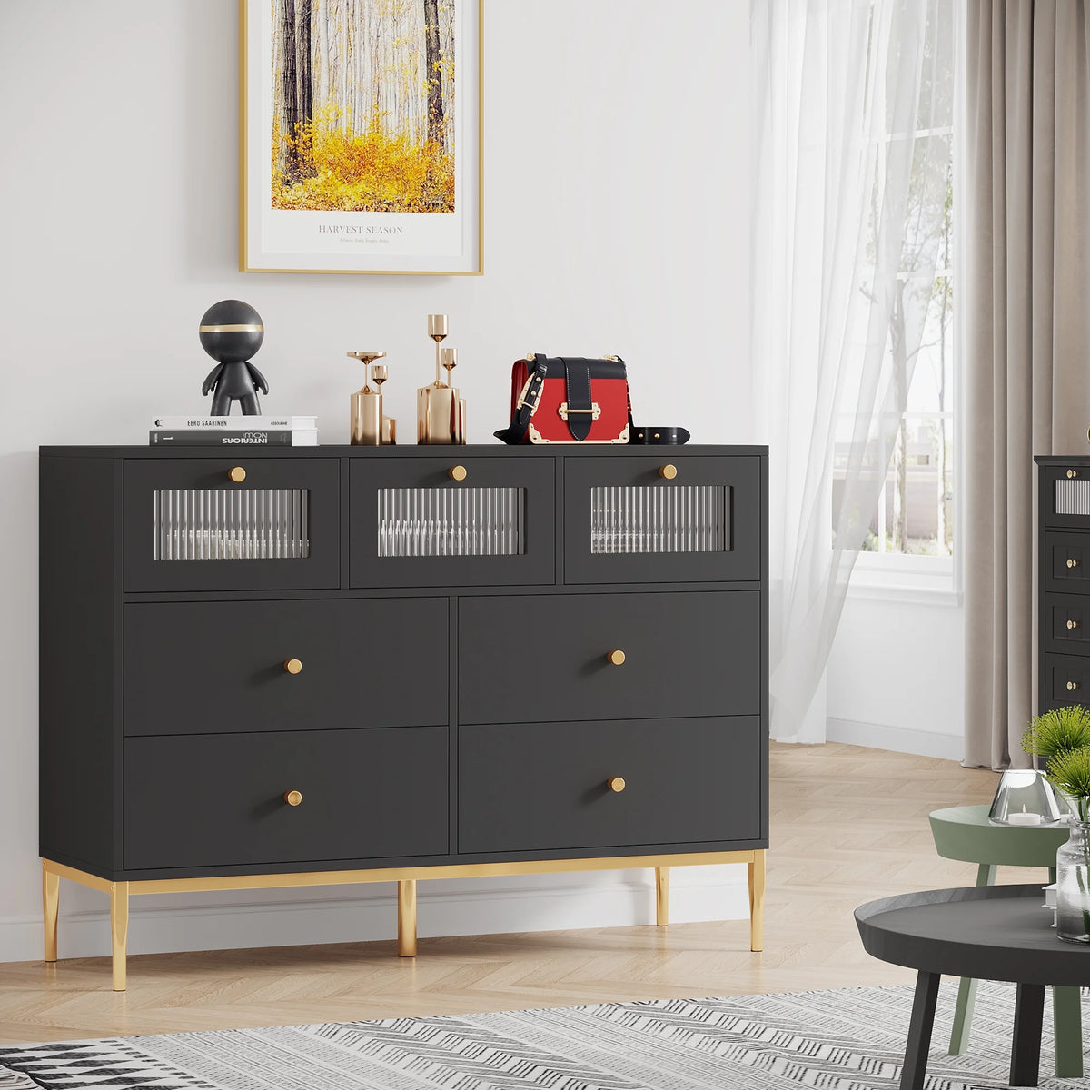 White 7 Drawer Glass Dresser Q310255