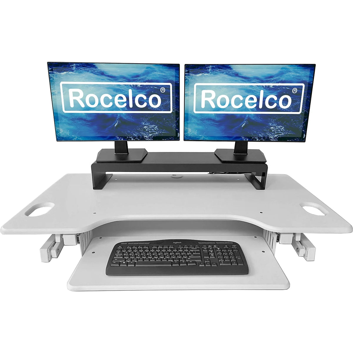 46" Adjustable Standing Desk Converter with Monitor Stand White Y2897