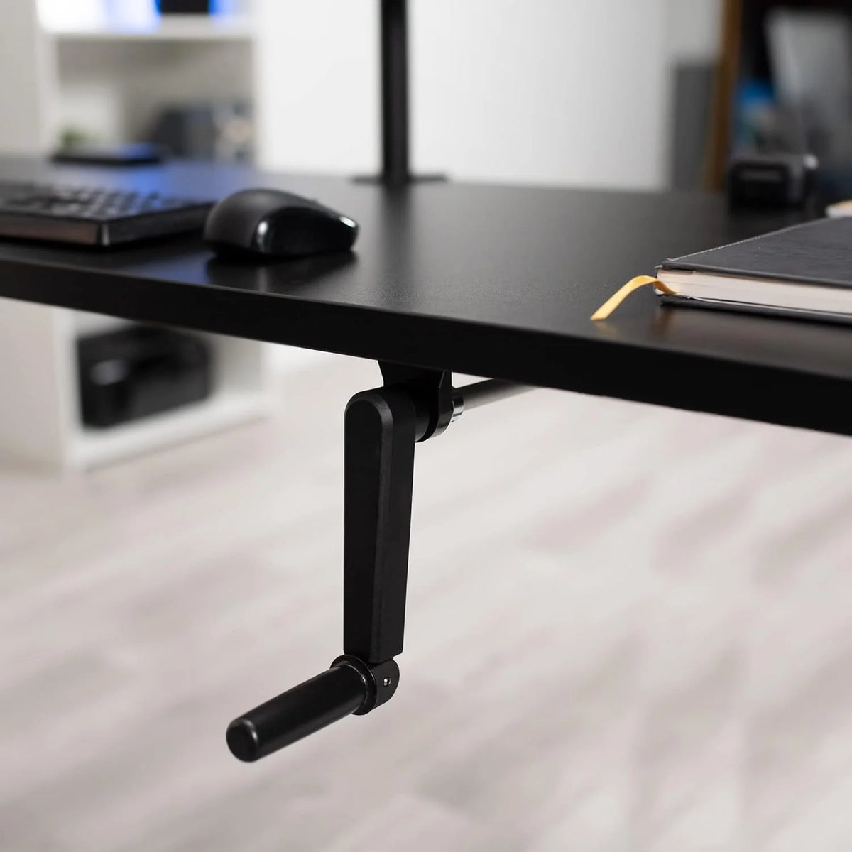 Manual Height Adjustable 71 X 30 Inch Stand Up Desk, Black Table Top, White Frame Q967997