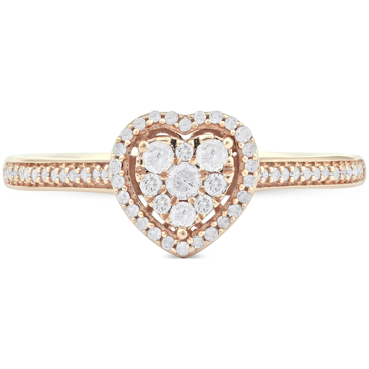 1/4ct TW Diamond 10K Yellow Gold Heart Shaped Cluster Halo Engagement Ring K675
