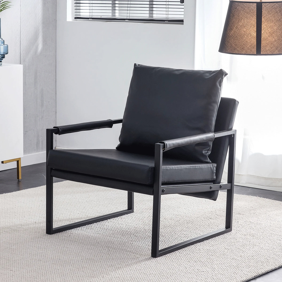 Black PU Leather Accent Armchair with Metal Frame V826704